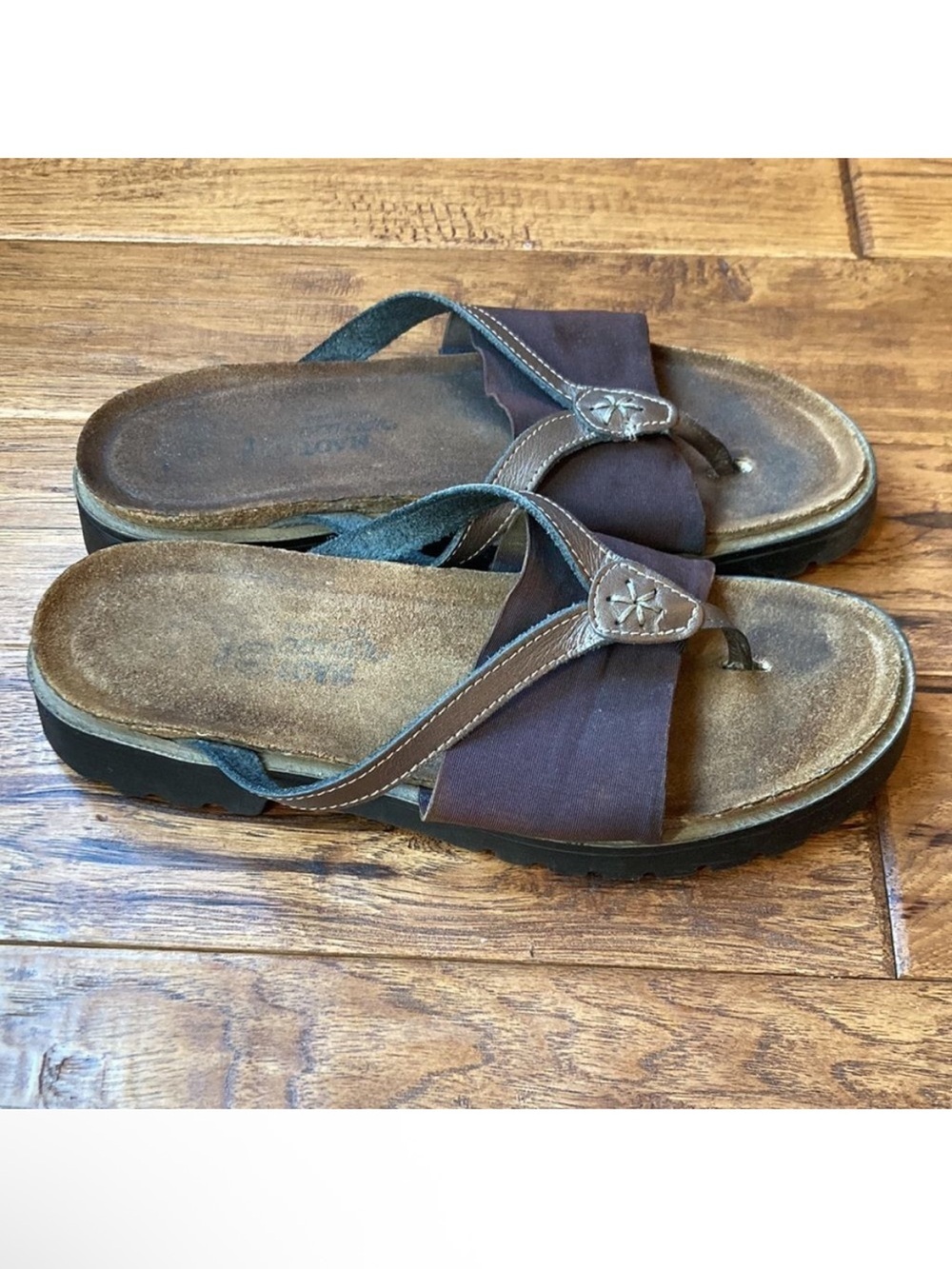 Naot Orion Leather Comfort Sandals Copper Brown Combo Size 39